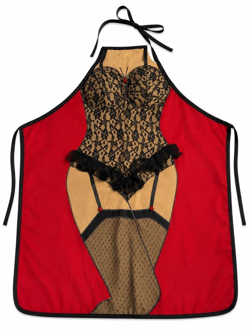 Mullins Square Lingerie Pin Up Novelty Apron Black Lace Red One Size